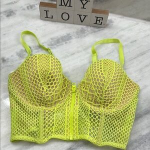 Neon Yellow & Cream Mesh Bustier Bra Victoria’s Secret